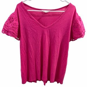 Women’s Terra & Sky pink ruffled eyelet short sleeved shirt plus size 2X! GUC!